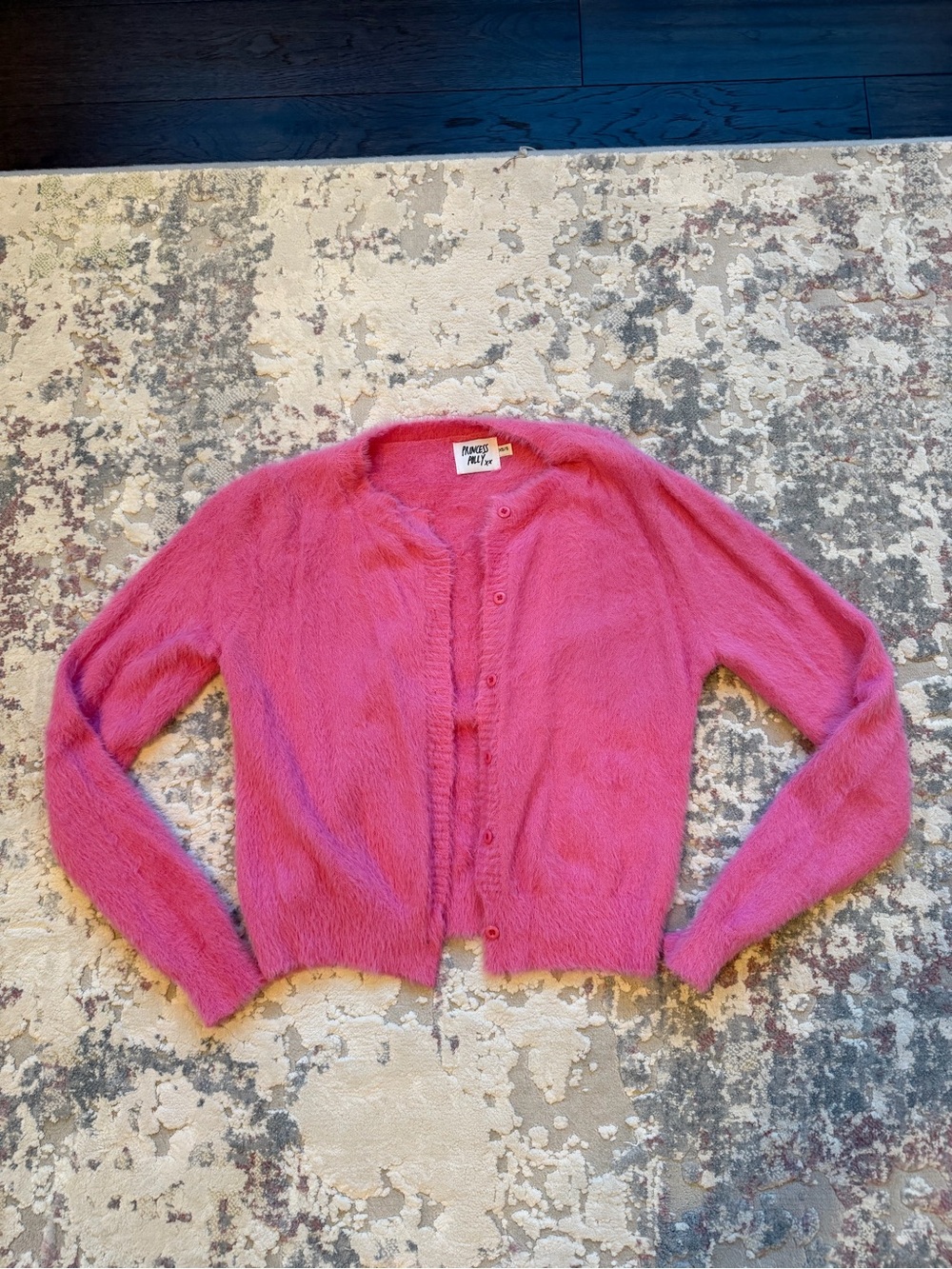 Princess Polly Fuzzy Pink Button-Up Cardigan